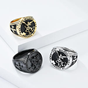 Anillo de San Miguel Arcángel Retro para Hombre, Bajo MOQ, Anillo Masculino de Acero de Titanio con Dragón, para Chicos - Product Image 1