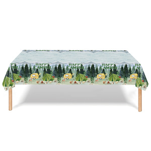 Ensemble de vaisselle de fête pour camping Happy Camper, assiettes en papier, gobelets, serviettes, fourchettes, cuillères, fournitures de pique-nique jetables pour l'extérieur - Product Image 4