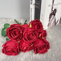 Buket Bunga Pengantin Grosir Pabrik, Karangan Bunga Mawar Buatan Kustom, Bunga Sutra Merah untuk Dekorasi Pernikahan