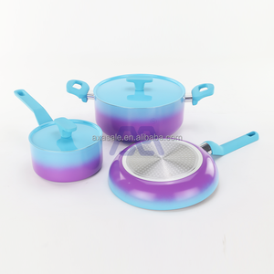 Juego de utensilios de Cocina de Inducción AXA <span class=keywords><strong>Kitchen</strong></span> <span class=keywords><strong>Academy</strong></span>-Juego de sartenes de cocina martillado azul de 3 piezas, juego de ollas y sartenes antiadherentes de granito - Product Image 2