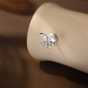 Piercing de cartílago con rosca de plata de ley 925 de 16G, diseño de estrella, octágono, rama hueca, mariposa, corazón, flor y moissanita, con parte trasera plana - Product Image 5