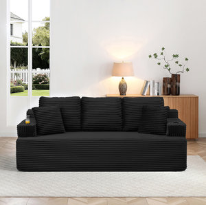 Boneless <b>Sofa</b> <b>Bed</b> Set 2 Pillows Corduroy Fabric 3 Seater Modern Memory Foam Cup Holder Side Pocket Upholstered Floor Easy - Product Image 4