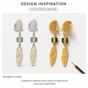 Boucles d'oreilles pendantes en forme de visage abstrait, acier inoxydable plaqué or 14 carats sous vide, bijoux sculpturaux en acrylique vert - Product Image 4