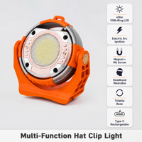 Luce Multifunzione con Clip per Cappello, 40LM COB LED, Torcia da Lavoro con Accendino ad Arco Elettrico, Lampada Frontale Magnetica Ricaricabile, Torcia d'Emergenza