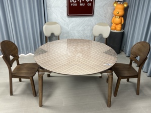 Juego de Mesa de Comedor Redonda Moderna <span class=keywords><strong>2026</strong></span> con Patas de Madera Maciza de Roble y Cubierta de Piedra para Hogar o Restaurante - Product Image 3