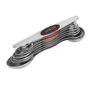 Ustensiles de cuisine, ensemble de 8 cuillères à mesurer magnétiques en acier inoxydable double face avec niveleur pour la pâtisserie, cuillère à mesurer réglable - Product Image 1