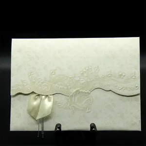 Luxurious Arabic style paper Craft butterfly ribbon wedding invitation wholesale/india hot sale wedding card