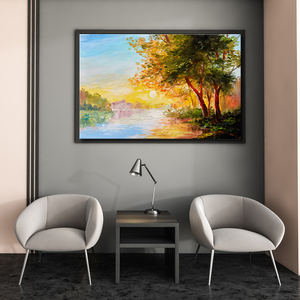 Toile <span class=keywords><strong>d</strong></span>'art sur le thème du <span class=keywords><strong>paysage</strong></span> fluvial <span class=keywords><strong>d</strong></span>'<span class=keywords><strong>automne</strong></span>, arbres <span class=keywords><strong>d</strong></span>'<span class=keywords><strong>automne</strong></span> vibrants, <span class=keywords><strong>d</strong></span>écoration murale pour salon, chambre à coucher, encadrée - Product Image 2