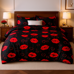 Juego de Ropa de Cama Midnight Kiss Negro 2069, Juego de Ropa de Cama de Algodón Oscuro de Lujo, Textil de Dormitorio Suave y Elegante, Proveedor OEM - Product Image 3