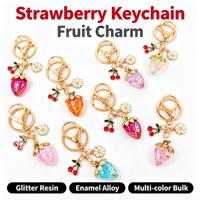 Porte-clés Fraise Cerise en Résine et Alliage, Breloque Marguerite en Forme de Cœur, Pendentif Décoratif pour Sac