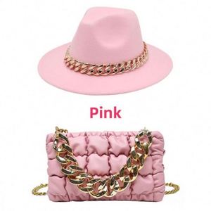Custom Wholesale Vintage British Style Lady Wide <b>Flat</b> Brim Wool Panama Fedora <b>Hat</b> and Purse Fedora <b>Hat</b> With Chains - Product Image 6