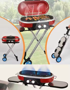 Grille de cuisson <span class=keywords><strong>en</strong></span> <span class=keywords><strong>fonte</strong></span> à 2 brûleurs Portable Barbecue à gaz de camping <span class=keywords><strong>en</strong></span> plein air avec chariot pliant pour campings et voyages - Product Image 3
