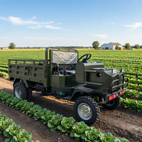 Véhicule agricole à quatre roues motrices pour la transplantation de jeunes plants de fruits et légumes ; multifonctionnel, hydraulique, auto-déchargeant
