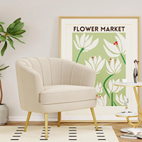 Fauteuil d'Appoint Blanc en Gros, Assise Baquet en Velours Confortable, Fauteuil Portable avec Pieds en Métal, Canapé de Loisirs Ergonomique pour Chambre