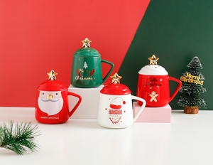 Taza Navideña de Porcelana Ecológica de 360 ml con Tapa y Cuchara, Diseño de Santa Claus, Ideal para Regalos Empresariales, Gran Venta - Product Image 1