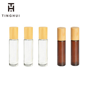 HOT Brown Amber Rõ Ràng Frosted Glass Cuộn Trên Chai 10Ml Rỗng Bơm Lại Tre Cap Pha Chế Mẫu Tinh Dầu Container - Product Image 6