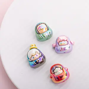 Custom new acrylic drip oil hand painted cartoon shape large hole loose clear plastic beads for jewelry bracelet keychain making