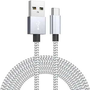 Producing Fast Charging High Quality 2M Nylon Grey White Braided USB A To Type C Cable For Mobile Phone