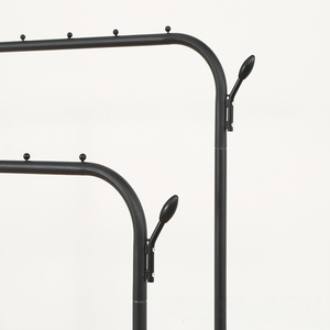 Perchero de tela de doble poste de <span class=keywords><strong>Metal</strong></span>, organizador de ropa, tendedero de dormitorio, perchas de <span class=keywords><strong>Metal</strong></span> para ropa, armario con rueda - Product Image 5