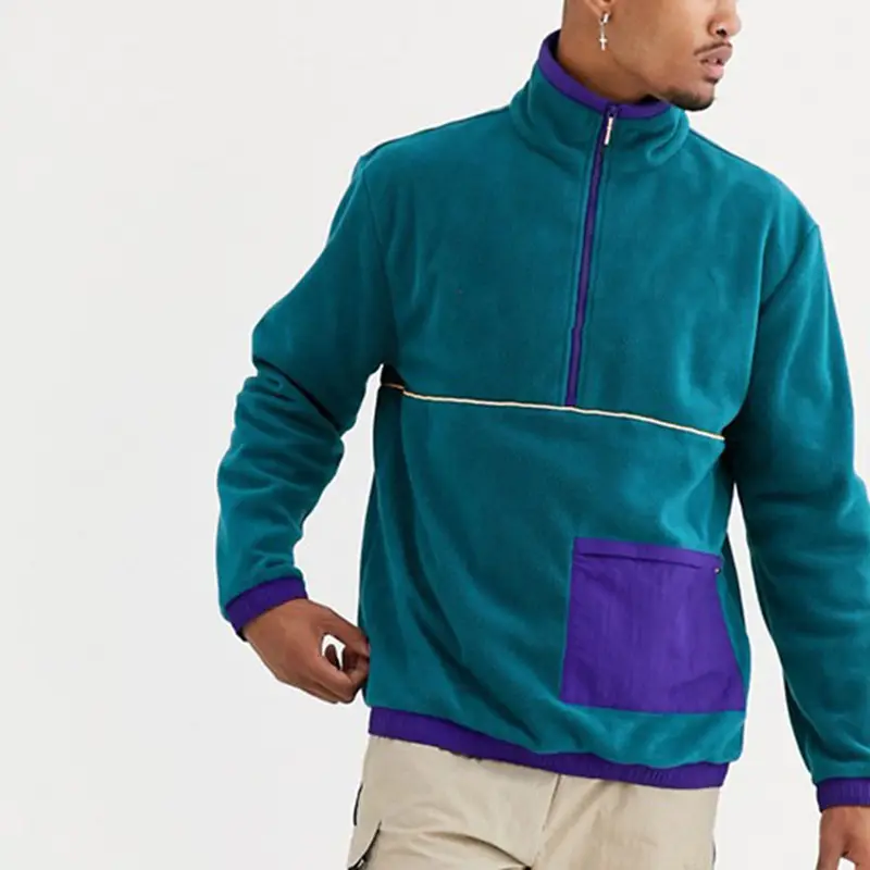 2021 Hot Sale Men's Fall/Winter Sherpa Jacket Casual Stand Collar Half Zipper Pullover Men's Loose Fleece Jacket