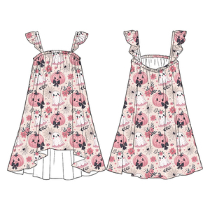 Robe d'été pour filles en soie de lait à bretelles fines avec volants aux épaules, impression personnalisée OEM ODM - Product Image 4