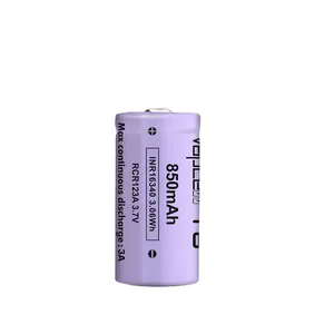 מכירה חמה 16340 850mah 3a inr 3.7v סוללה נטענת עבור צעצוע מכשיר קטן 850mah 3a t8 16340 li-ion l-ion