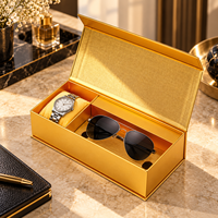 Boîte Cadeau Personnalisée Portable pour Montres et Lunettes, Texture Dorée Haut de Gamme avec Estampage à Chaud, Fermeture Magnétique, avec Doublure