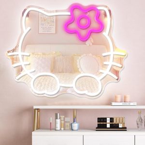 Specchio Neon dimmerabile Anime per comò e decorazione della stanza interna LED fonte di luce gatto parete specchio e camera da letto parete regalo - Product Image 1