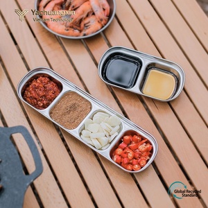 Stainless Steel Rectangular 3-Compartment <b>Dipping</b> Dish for Sauce Serving - Product Image 3