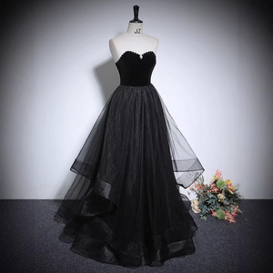 Black Off-The-Shoulder Empire Waist Ball Gown With Asymmetric Tulle Skirt For Evening Events - Product Image 2