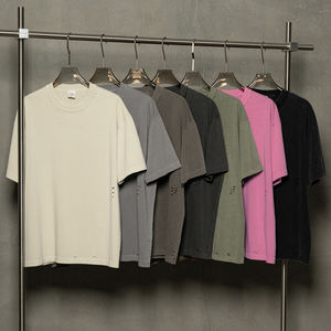 เสื้อยืดผ้าฝ้ายธรรมดาเปิดไหล่สำหรับทุกเพศเสื้อยืดซักกรดไซส์ใหญ่พิเศษ - Product Image 6