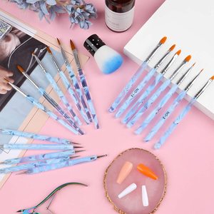 Kit de 19 pinceaux à ongles en acrylique bleu clair avec 5 stylos à points et brosse anti-poussière pour salon de manucure - Product Image 1