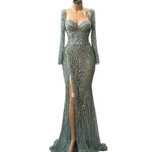 LY-PD0164 элегантное вечернее платье для женщин, роскошная юбка-русалка, расшитая бисером, блестками, с открытой спиной, с разрезом, длинным рукавом, женские вечерние платья - Product Image 5