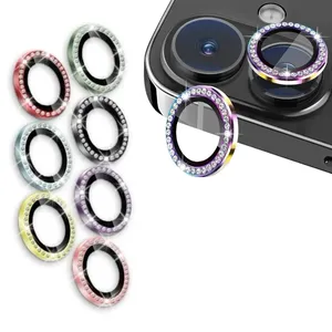 Protector de Pantalla de Lente de Cámara con Incrustaciones de Diamantes, Película de Vidrio Templado HD para <span class=keywords><strong>iPhone</strong></span> 16 Pro Max 15 14 13 12 11 Mini, Protector de Lente de Cámara - Product Image 1