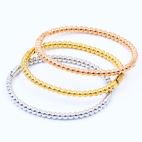Bracelet en acier inoxydable plaqué or de style classique européen et américain, perles rondes non décolorantes, pour mariage, fête et cadeau
