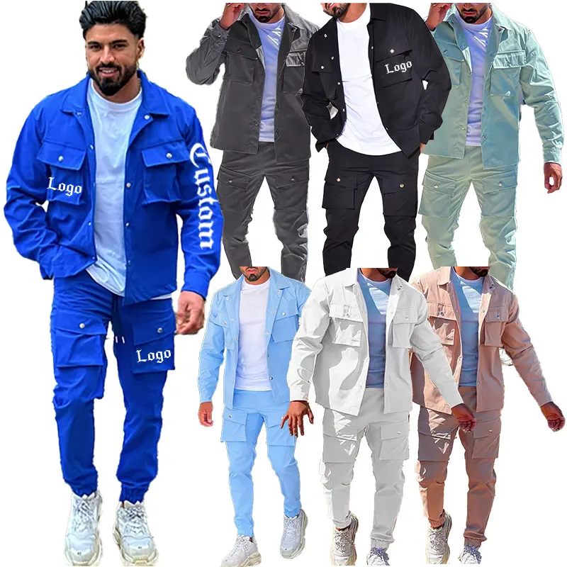 Q335 OEM streetwears set kargo celana olahraga pria jaket musim gugur musim dingin produk 2023 kargo tumpuk celana olahraga pria set