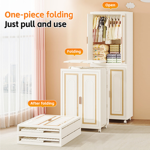 ตู้เสื้อผ้าพลาสติกพับได้แบบพกพาพร้อมล้อ ราวแขวน และตู้เก็บของแบบพับได้สำหรับห้องนอน - Product Image 2