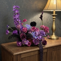 Arrangement floral artificiel violet foncé M796, style gothique, rose, orchidée, fleur de table pour fête, mariage, Halloween, décoration de la maison