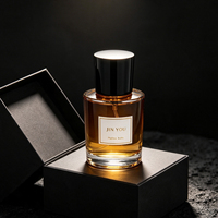 Flacons de parfum en verre transparent doré personnalisés avec couvercle métallique 50 ml, boîte de parfum de luxe, impression sur écran, écologiques, étanches