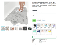 Tapis de bain antidérapant OTHWAY pour baignoire, tapis long pour baignoire avec attrape-cheveux, grands trous de drainage, tapis de douche pour l'intérieur de la douche, lavable en machine, gris