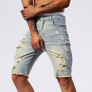 Pantalones cortos de mezclilla ajustados rasgados masculinos de verano al por mayor - Product Image 3