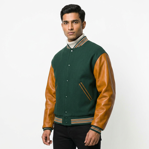Custom College PU Leather Sleeve Chenille Letter Embroidery Winter Jacket Letterman Jacket Letterman Wool Varsity Jacket for <b>Men</b> - Product Image 1