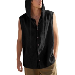 Chaleco Casual de Verano para Hombre, Personalizado al por Mayor, sin Mangas, con Capucha, de <span class=keywords><strong>Lino</strong></span>, de <span class=keywords><strong>Color</strong></span> Sólido, Transpirable - Product Image 5