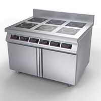Cuisinière à induction électrique de table en acier inoxydable à 6 brûleurs, puissance réglable 21000W, pour la restauration commerciale