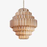 Grand plafonnier en cristal de luxe luminaires en verre ambré compatibles avec le salon de table de l'île