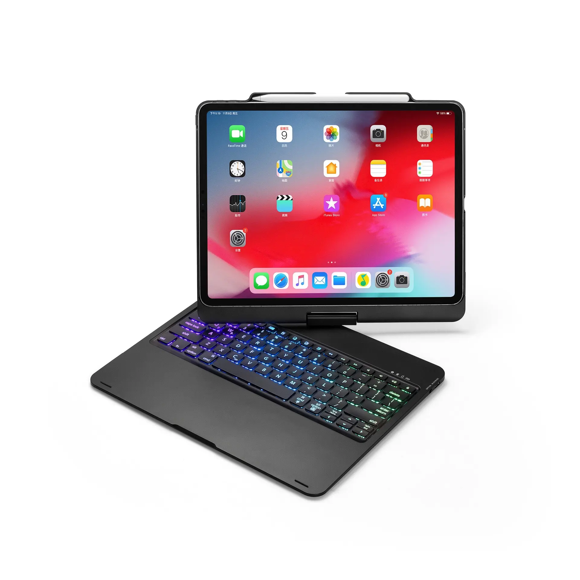 IPad Tablet Pro 12.9 2018用カラフルなバックライト用の第3回360度回転キーボードケースキーボード付きiPadケース