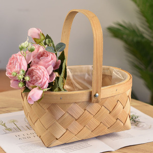 Handmade Rattan Woven <b>Basket</b> Rectangle Shape With Handle For Flower Plant Pot Decor Gift - Product Image 3