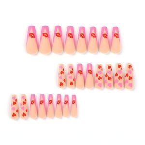 Venta al por mayor beso rojo y patrones <span class=keywords><strong>de</strong></span> corazón Rosa diseño largo cuadrado desnudo prensa en las <span class=keywords><strong>uñas</strong></span> para mujeres - Product Image 5