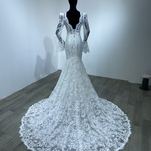 Vestido de Novia Sirena Sexy con Manga Larga y Espalda Descubierta para Mujer, Vestidos de Novia Boho, Modelo WM16 - Product Image 5