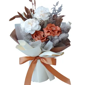 2024 Wedding Valentine Eternal Flor Bouquet Luxury Immortal Everlasting Open Flower 4 Pcs Preserved Rose Bouquet In Box